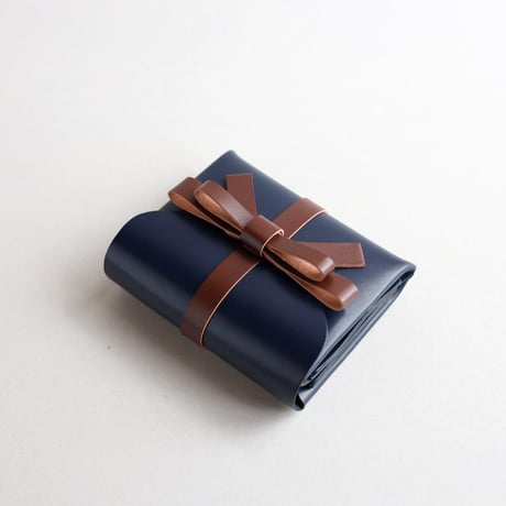 [sou series]  リボン ショートウォレット ネイビーxブラウン/ ribbon short wallet #navy x brown