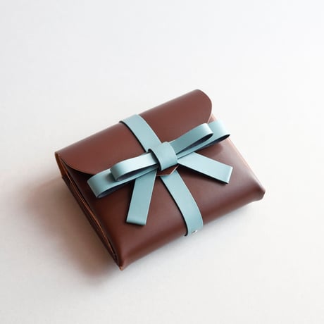 [sou series]  リボン ショートウォレット ブラウンxスモーキーミント/ ribbon short wallet # brown x smoky mint