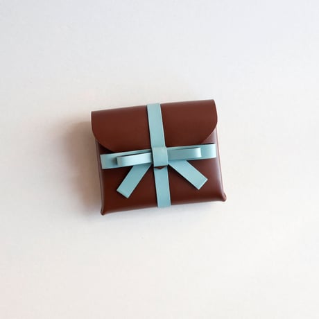 [sou series]  リボン ショートウォレット ブラウンxスモーキーミント/ ribbon short wallet # brown x smoky mint