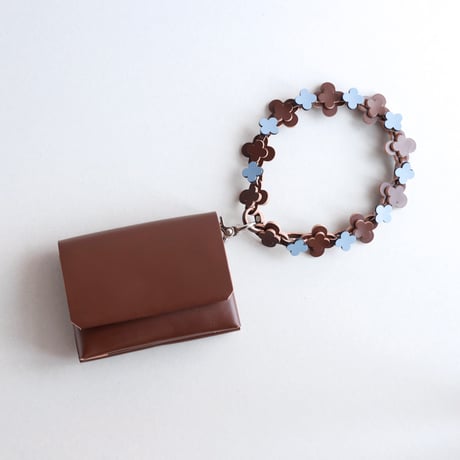 [花冠] フラワー ミニウォレット ブラウンxグレイブルー / [flower crown] flower mini wallet #brown x grayblue