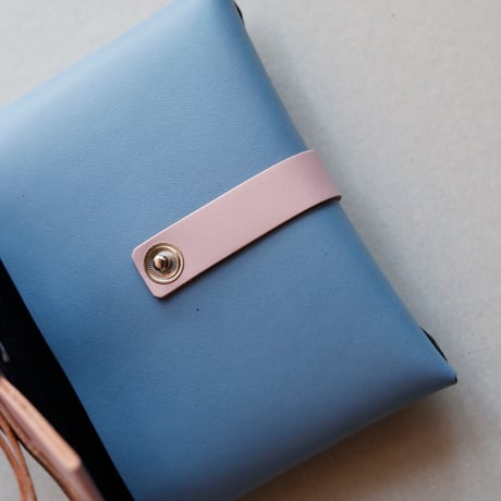 [archive] 黒点あり  リボンカードケース＃グレイブルーxピンク / ribbon card case #grayblue x pink