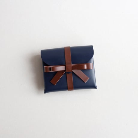 [sou series]  リボン ショートウォレット ネイビーxブラウン/ ribbon short wallet #navy x brown