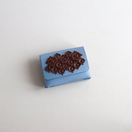 [花圃] フラワー ミニウォレット グレイブルーxブラウン / [flower garden] flower mini wallet #grayblue x brown