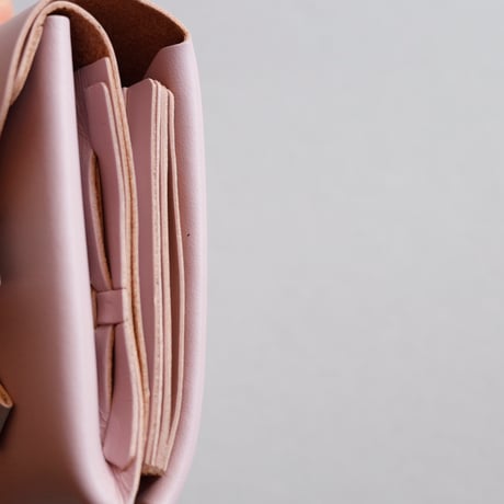 [archive]  シワ・黒点あり リボン ショートウォレット ピンクxグレージュ/ ribbon short wallet #pink x greige