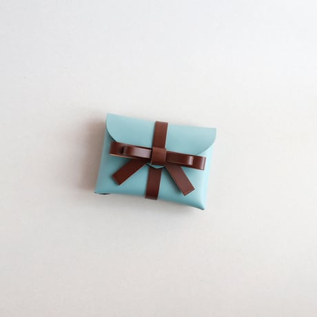 [ sou series] リボンカードケース＃スモーキーミントxブラウン / ribbon card case #smoky mint x brown