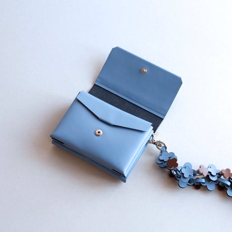 [花冠] フラワー ミニウォレット グレイブルーxブラウン / [flower crown] flower mini wallet #grayblue x brown