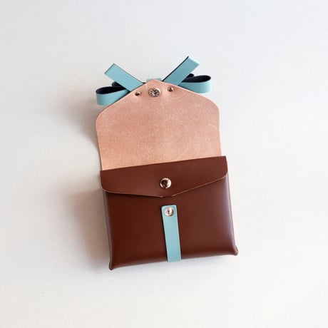 [sou series]  リボン ショートウォレット ブラウンxスモーキーミント/ ribbon short wallet # brown x smoky mint