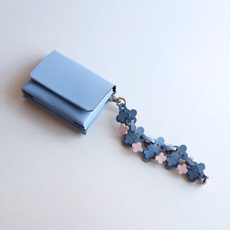 [花冠] フラワー ミニウォレット グレイブルーxピンク / [flower crown] flower mini wallet #grayblue x pink
