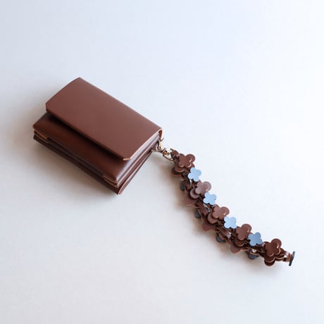 [花冠] フラワー ミニウォレット ブラウンxグレイブルー / [flower crown] flower mini wallet #brown x grayblue