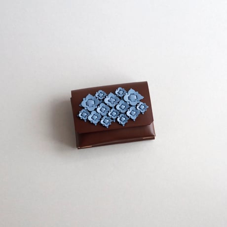 [花圃] フラワー ミニウォレット ブラウンxピンク / [flower garden] flower mini wallet #grayblue x brown x pink
