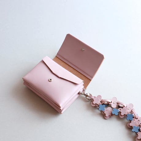 [花冠] フラワー ミニウォレット ピンクxグレイブルー / [flower crown] flower mini wallet #pink x grayblue