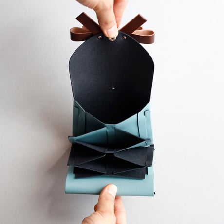 [sou series]  リボン ショートウォレット スモーキーミントxブラウン/ ribbon short wallet #smoky mint x brown