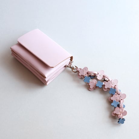 [花冠] フラワー ミニウォレット ピンクxグレイブルー / [flower crown] flower mini wallet #pink x grayblue