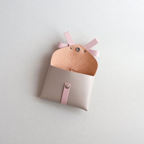[ sou series] リボンカードケース＃グレージュxピンク / ribbon card case #greige x pink