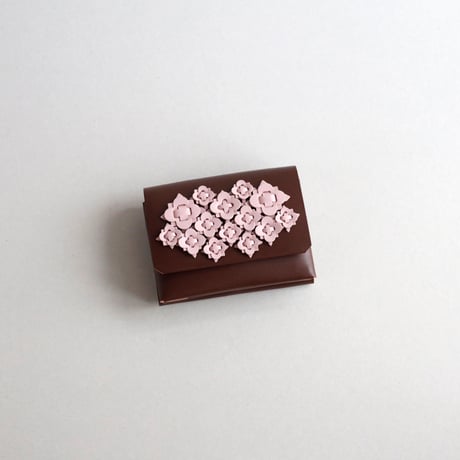 [花圃] フラワー ミニウォレット ブラウンxピンク / [flower garden] flower mini wallet #grayblue x brown x pink
