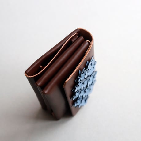 [花圃] フラワー ミニウォレット ブラウンxピンク / [flower garden] flower mini wallet #grayblue x brown x pink