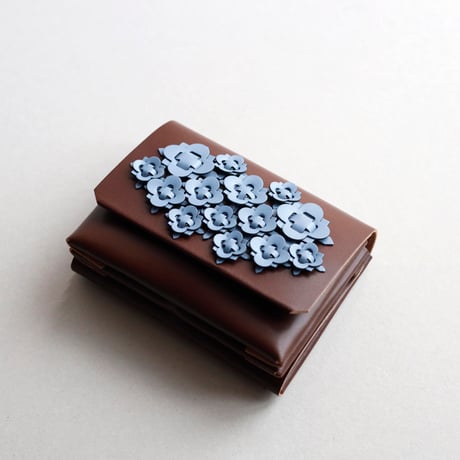 [花圃] フラワー ミニウォレット ブラウンxピンク / [flower garden] flower mini wallet #grayblue x brown x pink
