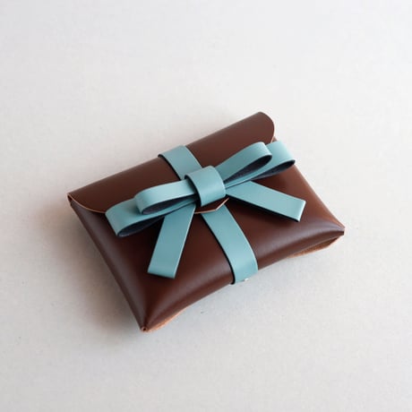 [ sou series] リボンカードケース＃ブラウンxスモーキーミント / ribbon card case #brown x smoky mint