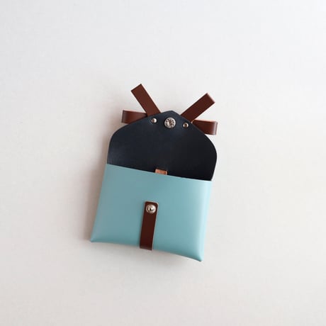 [ sou series] リボンカードケース＃スモーキーミントxブラウン / ribbon card case #smoky mint x brown