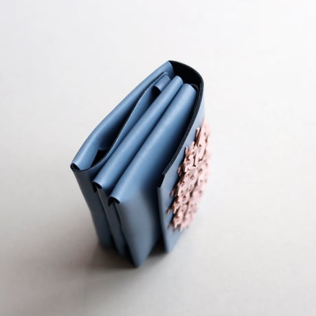 [花圃] フラワー ミニウォレット グレイブルーxピンク / [flower garden] flower mini wallet #grayblue x pink