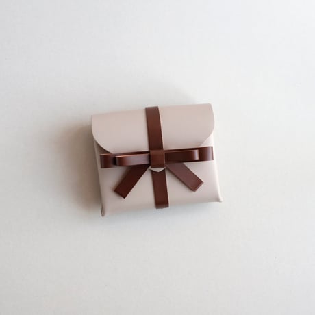 [sou series]  リボン ショートウォレット グレージュxブラウン/ ribbon short wallet #greige x brown