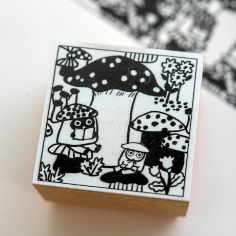 square stamp | Yumi kitagishi　Mushrooms and a Mysterious Child