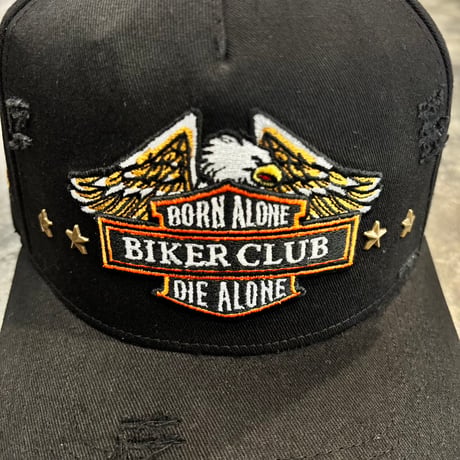 USA買付　FIELD GRADE BORN ALONE BIKER CLUB DISTRESSED SNAPBACK CAP / BLACK　US-105