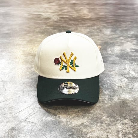USA買付 NY Gold Rose Embroidery 9FORTY A-Frame Snapback – Ivory / Dark Green　NEWERA-105