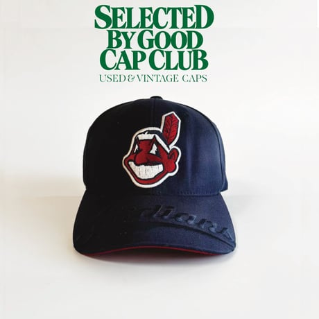 USA買付　VINTAGE MLB CLEVELAND INDIANS CHIEF WAHOO EMBROIDERED FITTED CAP – NAVY　GV-32