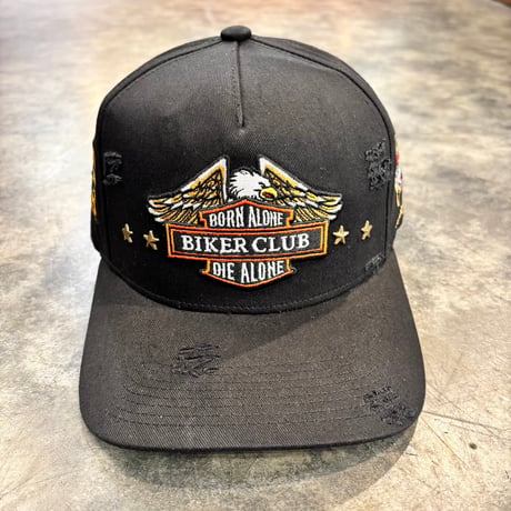 USA買付　FIELD GRADE BORN ALONE BIKER CLUB DISTRESSED SNAPBACK CAP / BLACK　US-105