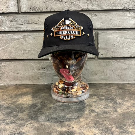 USA買付　FIELD GRADE BORN ALONE BIKER CLUB DISTRESSED SNAPBACK CAP / BLACK　US-105