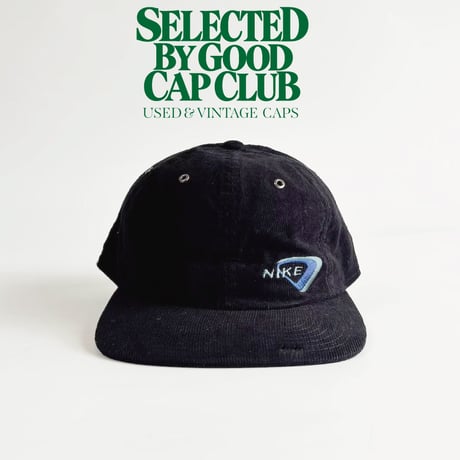 90s DEADSTOCK NIKE CORDUROY STRAPBACK CAP – BLACK / BLUE  GV-35