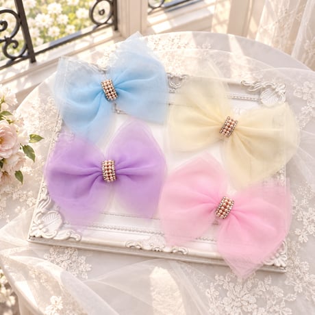 tutuパールリボン🎀ストレッチチョーカー／10本
