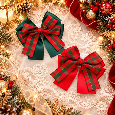 Xmas／チェックリボン🎄ストレッチチョーカー／10本
