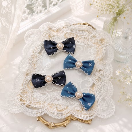 パールデニムリボン🎀ストレッチチョーカー／10本