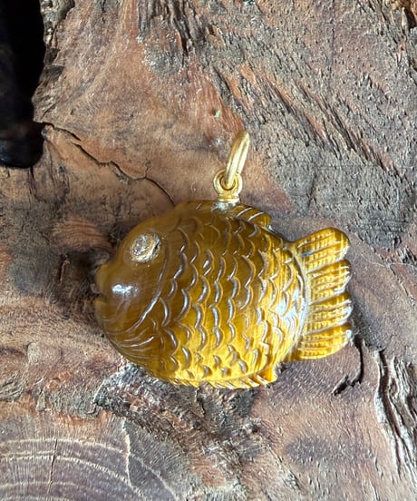 Hima ヒマ 22Kgold ターガーアイ たい焼き 💎ダイヤモンドeye ペンダント