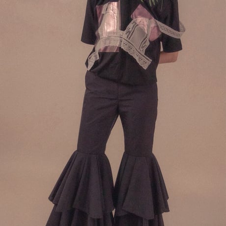 【 overlace 予約 】 double flared hem organza pants