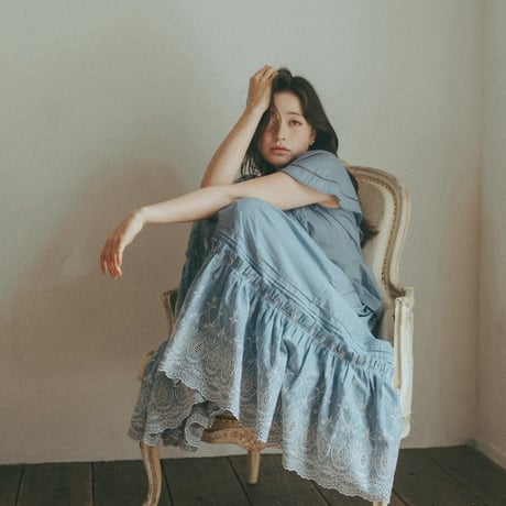 【 Ruimeme 予約 】 Giselle embroidery skirt / sky blue -2027年2月～3月発送予定-