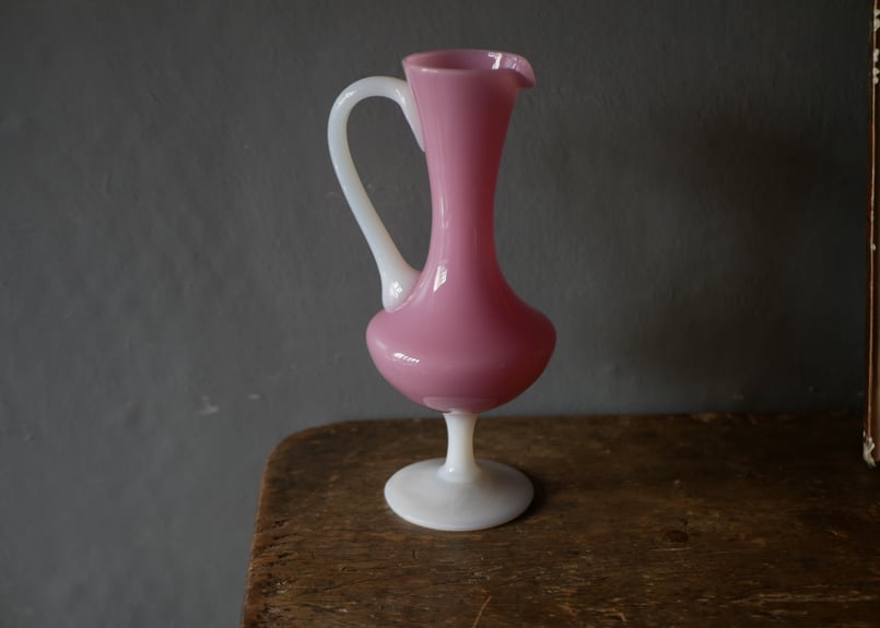 ピンク×ホワイト オパリン フラワーベース 花器 花瓶 フランス