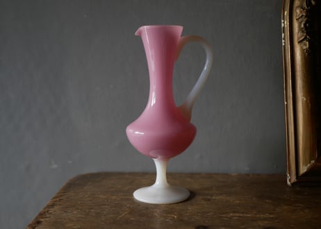 ピンク×ホワイト　オパリン　フラワーベース　花器　花瓶　フランスヴィンテージ　ブロカント