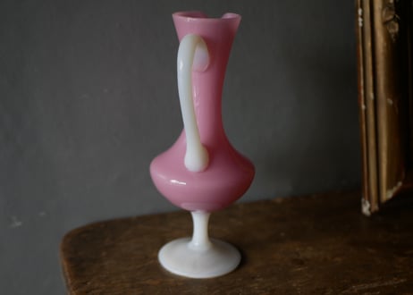 ピンク×ホワイト　オパリン　フラワーベース　花器　花瓶　フランスヴィンテージ　ブロカント