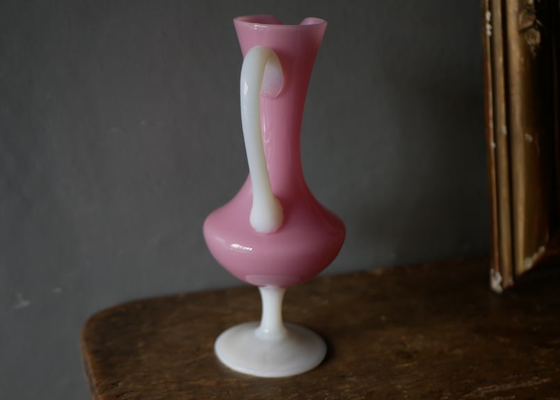 ピンク×ホワイト オパリン フラワーベース 花器 花瓶 フランス
