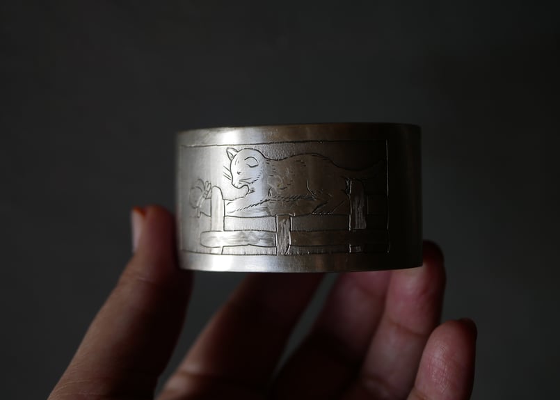 金*銀様 ☆新品☆銀座和光☆アンティーク調　SILVER800ナプキンリング☆2 猫と蝶々 ナプキンリング アンティークのある暮らし ヨーロッパ