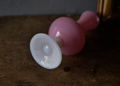 ピンク×ホワイト　オパリン　フラワーベース　花器　花瓶　フランスヴィンテージ　ブロカント