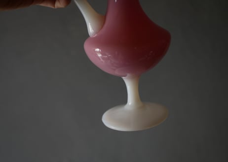 ピンク×ホワイト　オパリン　フラワーベース　花器　花瓶　フランスヴィンテージ　ブロカント