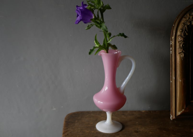 ピンク×ホワイト オパリン フラワーベース 花器 花瓶 フランス