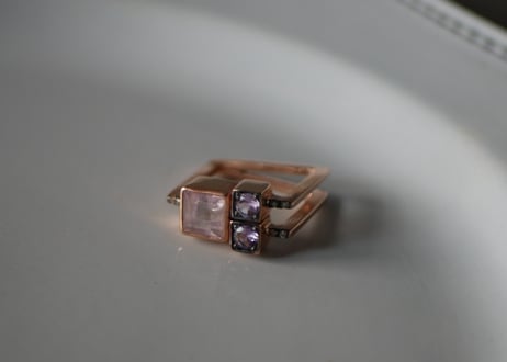 パリ展示会　Ia Jewels　ピンクトルマリン×アメジスト　ゴールドプレート　リング　指輪　ヨーロッパ