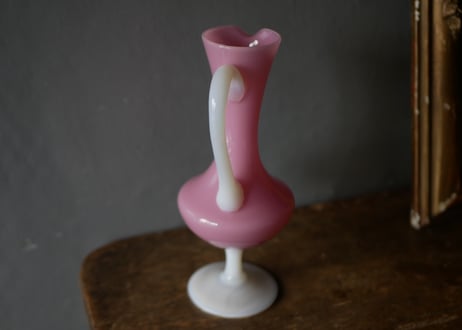 ピンク×ホワイト　オパリン　フラワーベース　花器　花瓶　フランスヴィンテージ　ブロカント