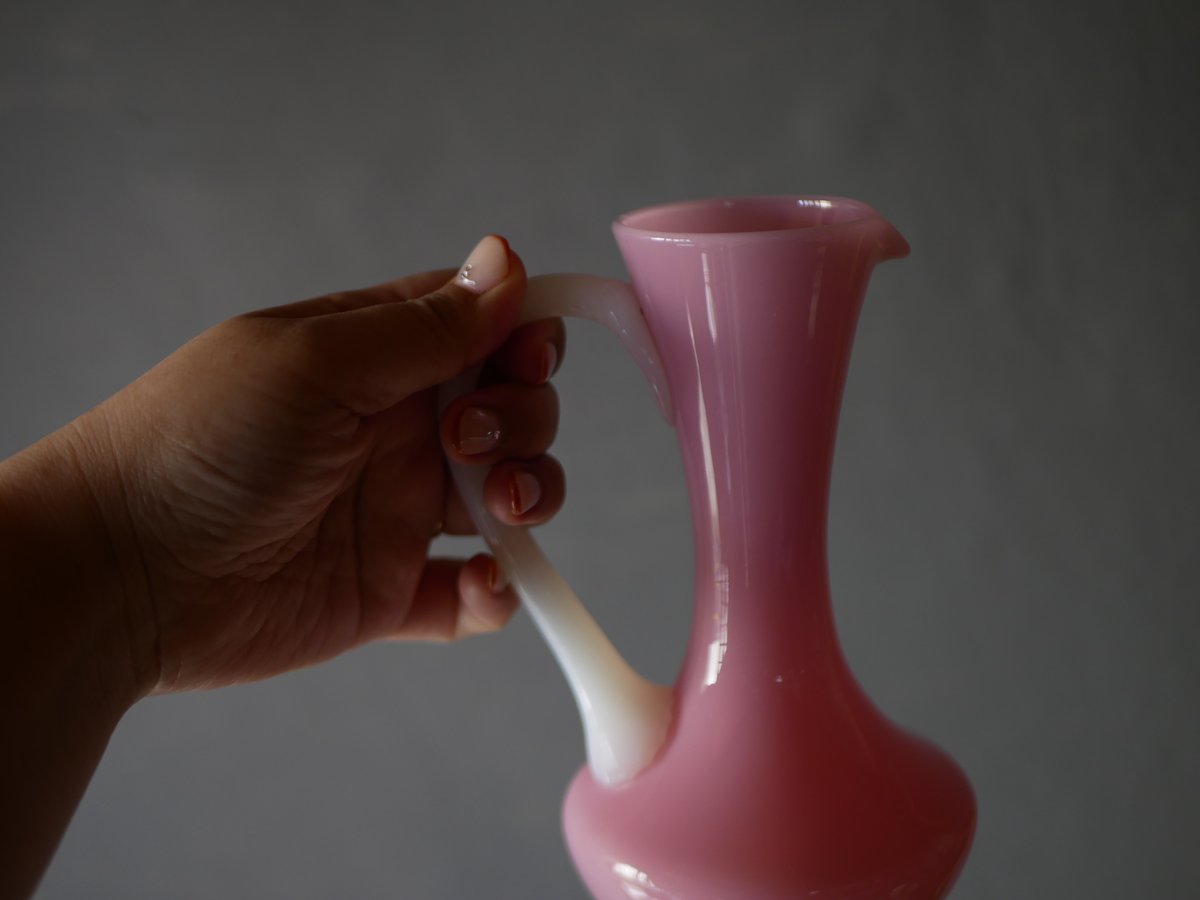 ピンク×ホワイト オパリン フラワーベース 花器 花瓶 フランス