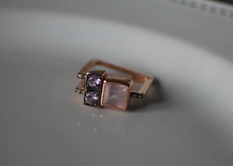 パリ展示会　Ia Jewels　ピンクトルマリン×アメジスト　ゴールドプレート　リング　指輪　ヨーロッパ